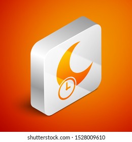 Isometric Sleeping moon icon isolated on orange background. Silver square button. Vector Illustration