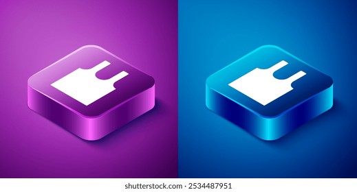 Isometric Sleeveless T-shirt icon isolated on blue and purple background. Square button. Vector