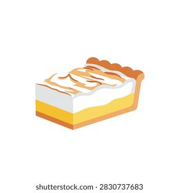Isometric Slice of Lemon Meringue Pie Illustration Isolated on White Background