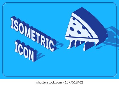 Isometric Slice of pizza icon isolated on blue background.  Vector Illustration