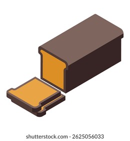 Isometric sliced bread loaf in paper packaging being opened for breakfast