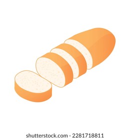 Isometric sliced wheat bread loaf 3d vector illustration