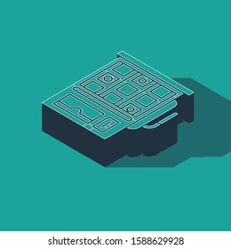 Isometric Slot machine icon isolated on green background.  Vector Illustration