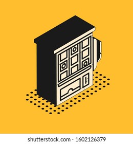 Isometric Slot machine icon isolated on yellow background.  Vector Illustration