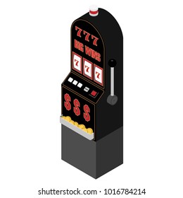 Isometric slot machine. Lucky seven. Winning on seven. Slot machine win