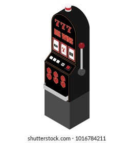 Isometric slot machine with symbols seven and bar. Vector slot machine lose 