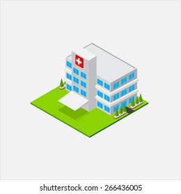 Isometric Small Hospital Buiding, Health And Medical, Isolated On White Background Vector Illustration