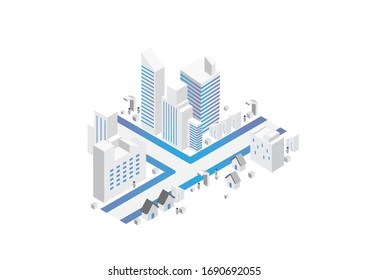 Isometric Smart City Building Illustration Vector, Urban Town For Design