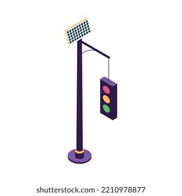 Isometric smart city technology icon with solar panel on traffic lights 3d vector illustration