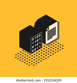 Isometric Smart contract icon isolated on yellow background. Blockchain technology, cryptocurrency mining, bitcoin, altcoins, digital money market.  Vector Illustration