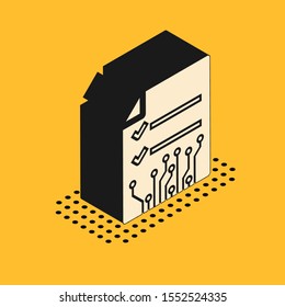 Isometric Smart contract icon isolated on yellow background. Blockchain technology, cryptocurrency mining, bitcoin, altcoins, digital money market.  Vector Illustration