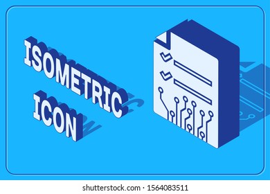 Isometric Smart contract icon isolated on blue background. Blockchain technology, cryptocurrency mining, bitcoin, altcoins, digital money market.  Vector Illustration