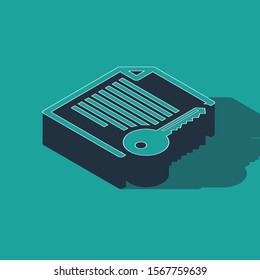 Isometric Smart contract icon isolated on green background. Blockchain technology, cryptocurrency mining, bitcoin, altcoins, digital money market.  Vector Illustration