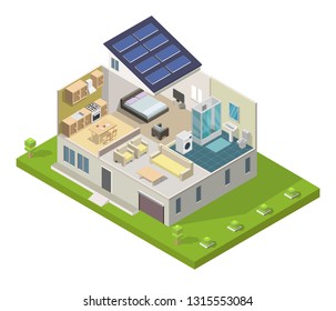 Isometric Smart Family House Design Interior Vector