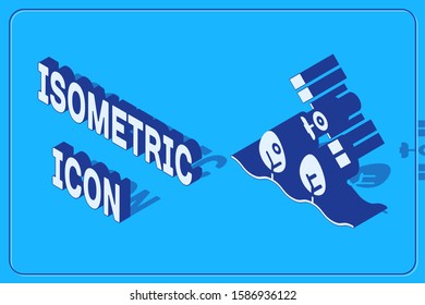 Isometric Smart farm with drone control and tree icon isolated on blue background. Innovation technology for agricultural company.  Vector Illustration