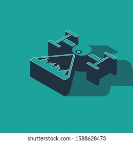 Isometric Smart farm with drone control collects harvest icon isolated on green background. Innovation technology for agricultural company.  Vector Illustration