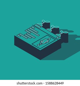 Isometric Smart farming technology - farm automation system in app icon isolated on green background.  Vector Illustration