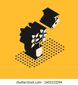 Isometric Smart farming technology - farm automation system in app icon isolated on yellow background.  Vector Illustration