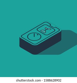 Isometric Smart farming technology - timer farm automation system in app icon isolated on green background.  Vector Illustration