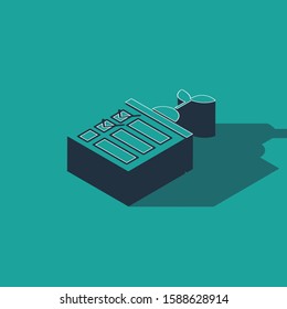 Isometric Smart farming technology - timer farm automation system in app icon isolated on green background.  Vector Illustration