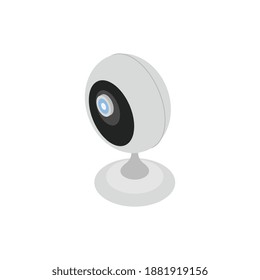 Isometrische Smart-Home-Kamera mit elektronischen Gadget-Symbolen, Vektorgrafik