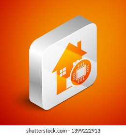 Isometric Smart home icon isolated on orange background. Remote control. Silver square button. Vector Illustration