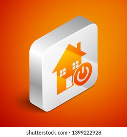 Isometric Smart home icon isolated on orange background. Remote control. Silver square button. Vector Illustration