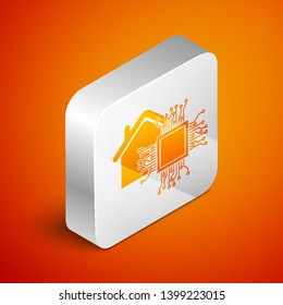Isometric Smart home icon isolated on orange background. Remote control. Silver square button. Vector Illustration