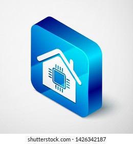 Isometric Smart home icon isolated on white background. Remote control. Blue square button. Vector Illustration
