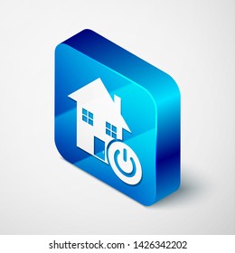 Isometric Smart home icon isolated on white background. Remote control. Blue square button. Vector Illustration
