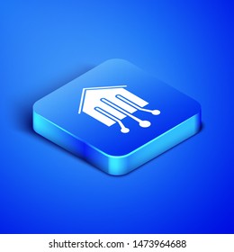 Isometric Smart home icon isolated on blue background. Remote control. Blue square button. Vector Illustration Isometric Smart home icon isolated on blue background. Remote control. Blue square button. Vector Illustration