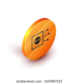 Isometric Smart home icon isolated on white background. Remote control. Orange circle button. Vector Illustration