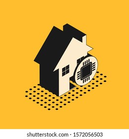 Isometric Smart home icon isolated on yellow background. Remote control.  Vector Illustration