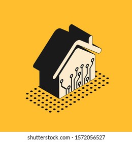 Isometric Smart home icon isolated on yellow background. Remote control.  Vector Illustration