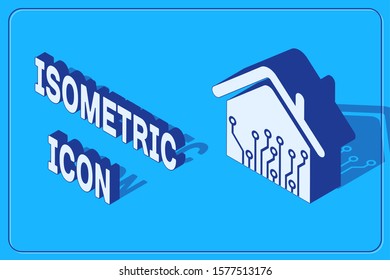 Isometric Smart home icon isolated on blue background. Remote control.  Vector Illustration
