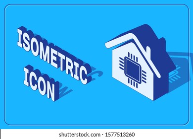 Isometric Smart home icon isolated on blue background. Remote control.  Vector Illustration