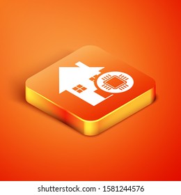 Isometric Smart home icon isolated on orange background. Remote control.  Vector Illustration