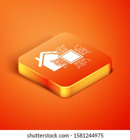 Isometric Smart home icon isolated on orange background. Remote control.  Vector Illustration