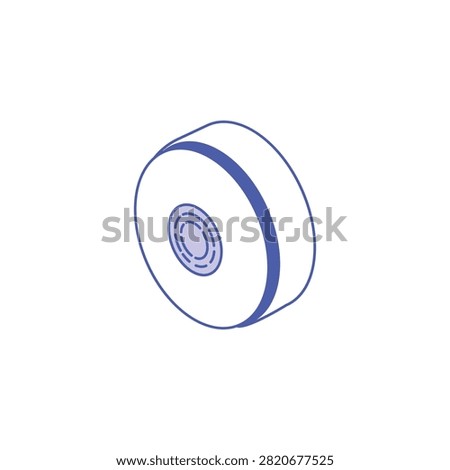 Isometric smart home sensor or circular wireless technology device. Blue and white isometric icon of a circular electronic device or sensor with a central interface. Ideal for tech diagrams or smart home app interfaces.