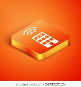 Isometric Smart home with wireless icon isolated on orange background. Remote control. Internet of things concept with wireless connection.  Vector