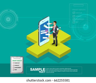 Isometric Smart Mobile Health 3d Design Illustration - Track Your Health Condition Through Devices