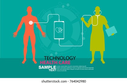 Isometric smart mobile health flat design illustration - track your health condition through devices.
