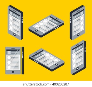 Isometric smart phone from different sides colorful vector design 