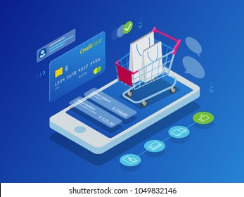 Isometric Smart phone online shopping concept.