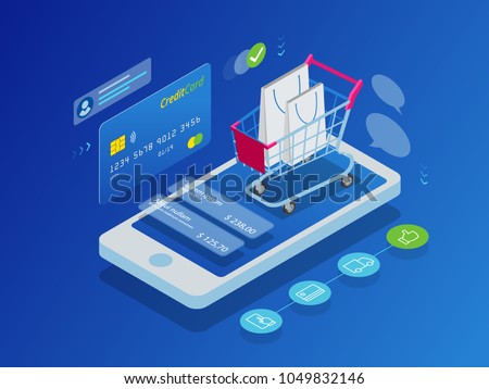 Isometric Smart phone online shopping concept.