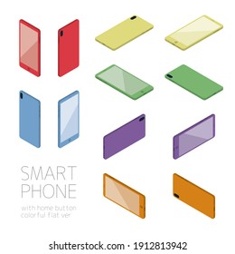 Isometric smart phone smartphone telework colorful flat with home button
