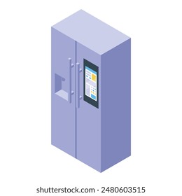 Isometric smart refrigerator illustration with modern technology and futuristic design on a white background