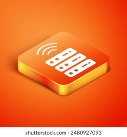 Isometric Smart Server, Data, Web Hosting icon isolated on orange background. Internet of things concept with wireless connection.  Vector