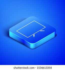 Isometric Smart Tv icon isolated on blue background. Television sign. Blue square button. Vector Illustration