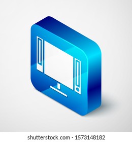 Isometric Smart Tv icon isolated on white background. Television sign. Blue square button. Vector Illustration